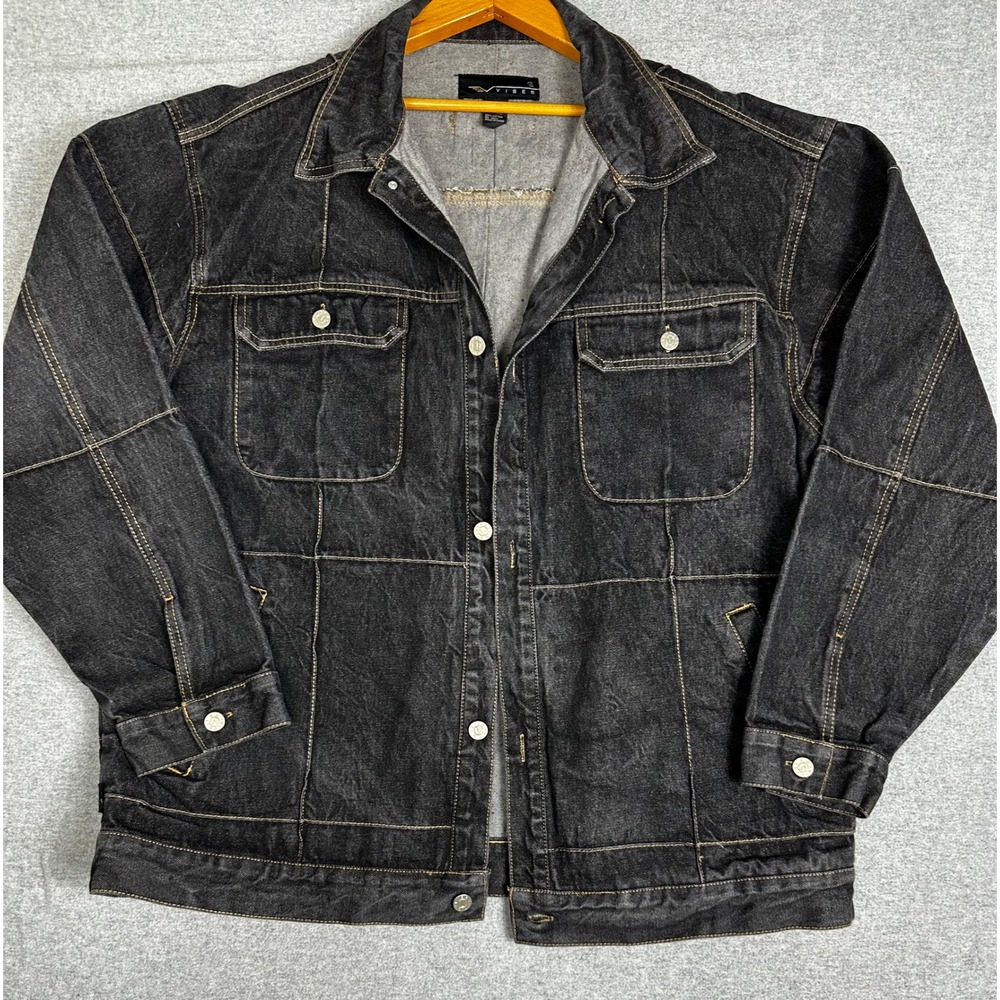 VTG Y2K Vibes Base Core Denim Jacket XXL Black Button Up Heavy Hip Hop Coat